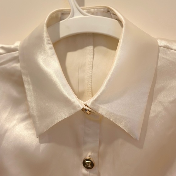White Satin Crop Top with Gold Buttons - Meshki XS New - Picture 3 of 6